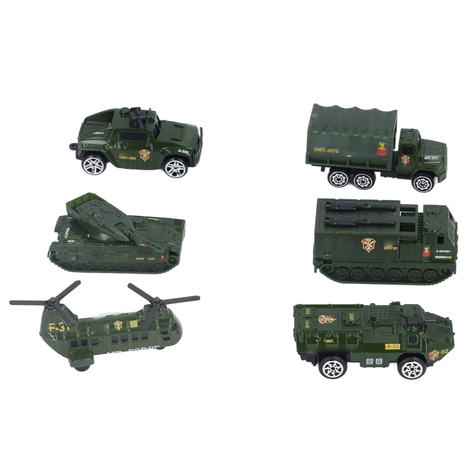 Diecast Military Vehicles 6 Pack Army Toys Assorted Transporter Tank Helicopter Armored Car for Boys Kids Age 3+