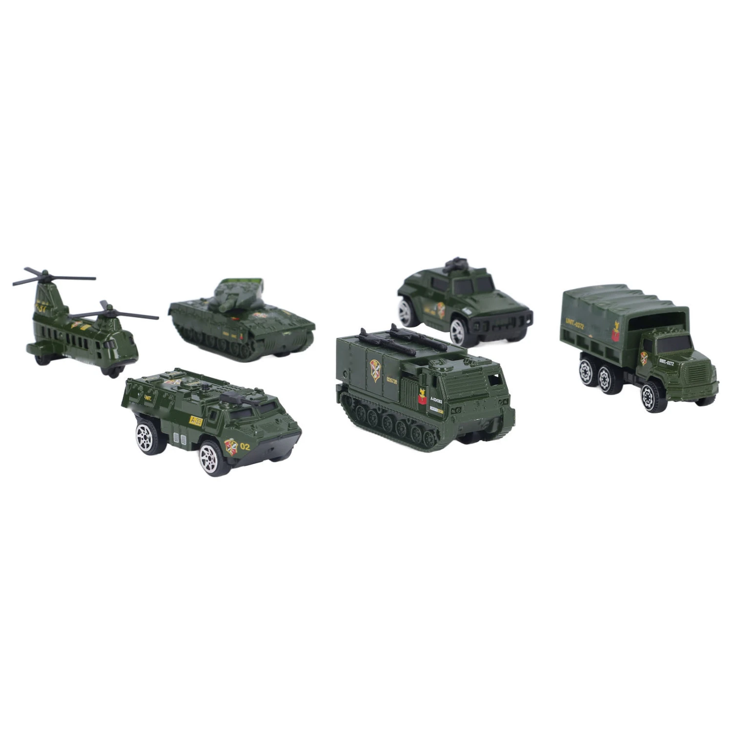Diecast Military Vehicles 6 Pack Army Toys Assorted Transporter Tank Helicopter Armored Car for Boys Kids Age 3+