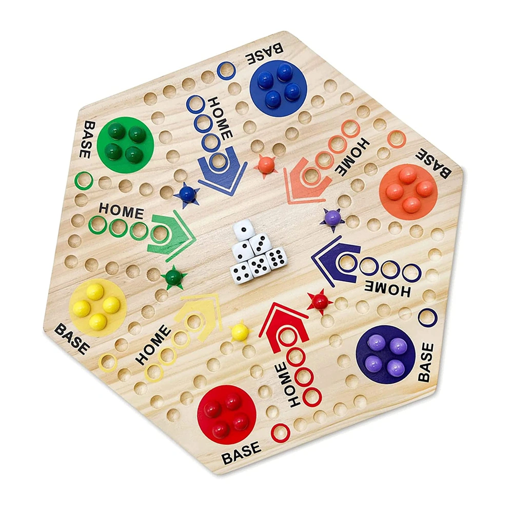Wooden Hexagonal Flying Chess Board Game Puzzle Toy for Children Double Sided Painted 6 and 4 Fun Player Board Game