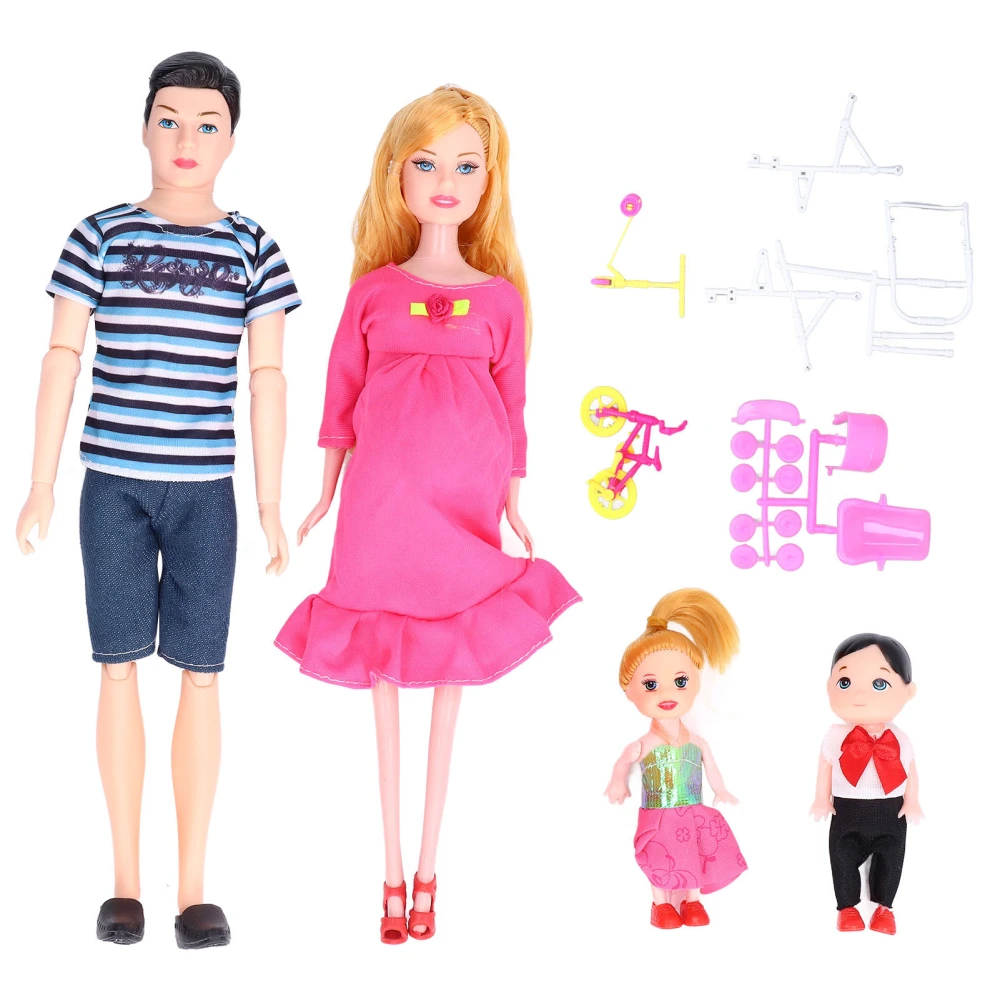 5 Pieces People Family Dolls Early Educational Gifts Accessories with Dad Pregnant Mom Boys Girls Bicycle Scooter