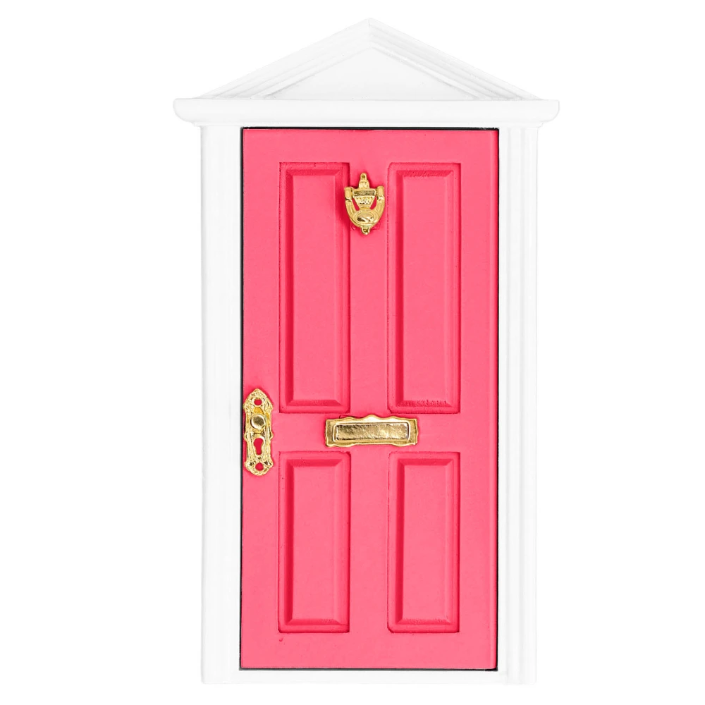 Mini Wooden Door Bright Color Vivid Details Smoother Edge Dollhouse Miniature Fairy Door for 1:12 Doll House GiftsRose Red