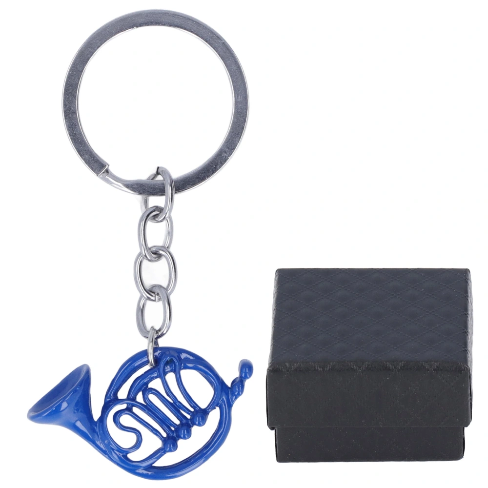 Musical Instruments Keychain French Horn Shape Blue Craft Mini Durable Metal Key Chain for Gifts