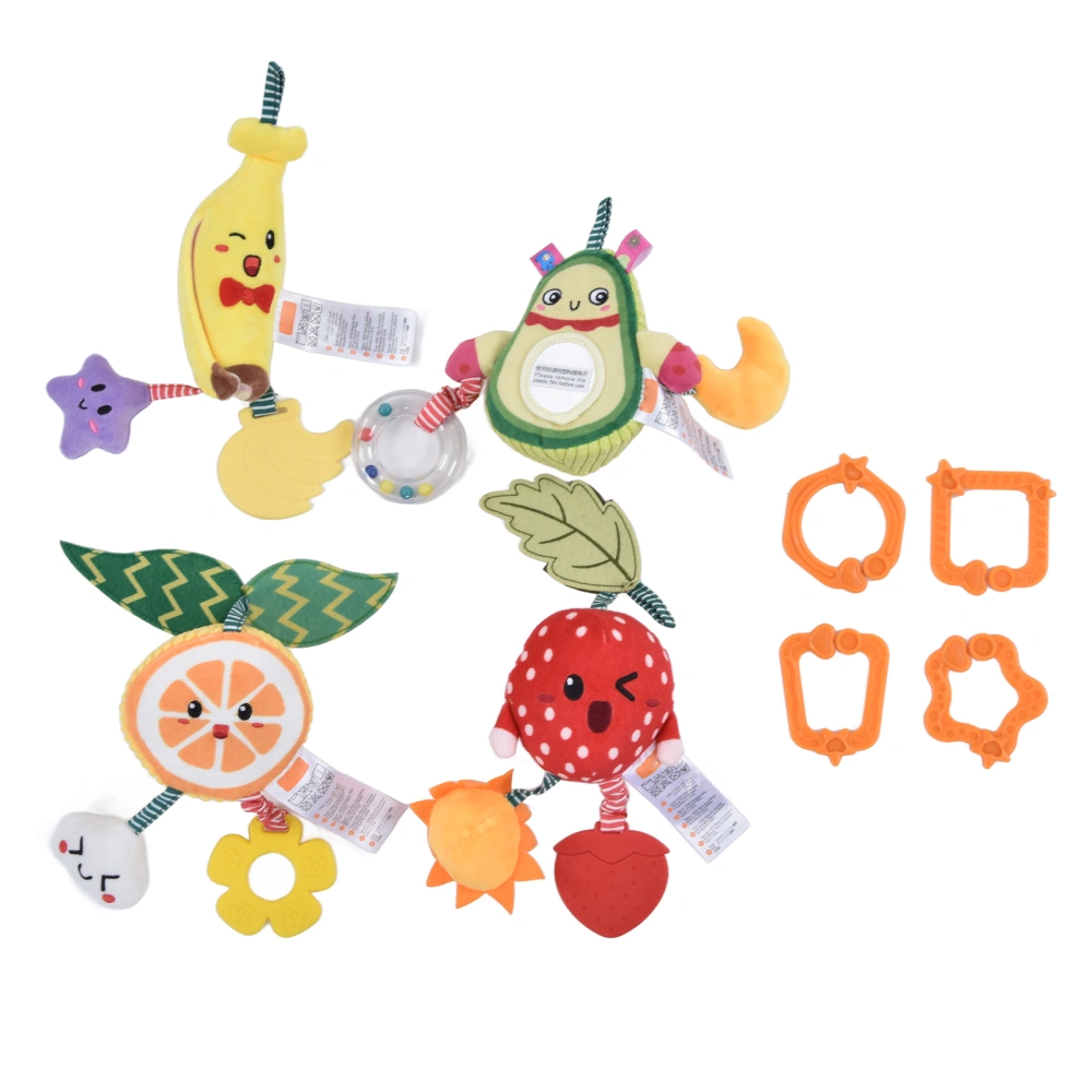 4Pcs Carseat Toys Polyester Fiber Fruit Design Cute Appearance Visual Development Colorful Bi‑bi Sound Stroller Toys