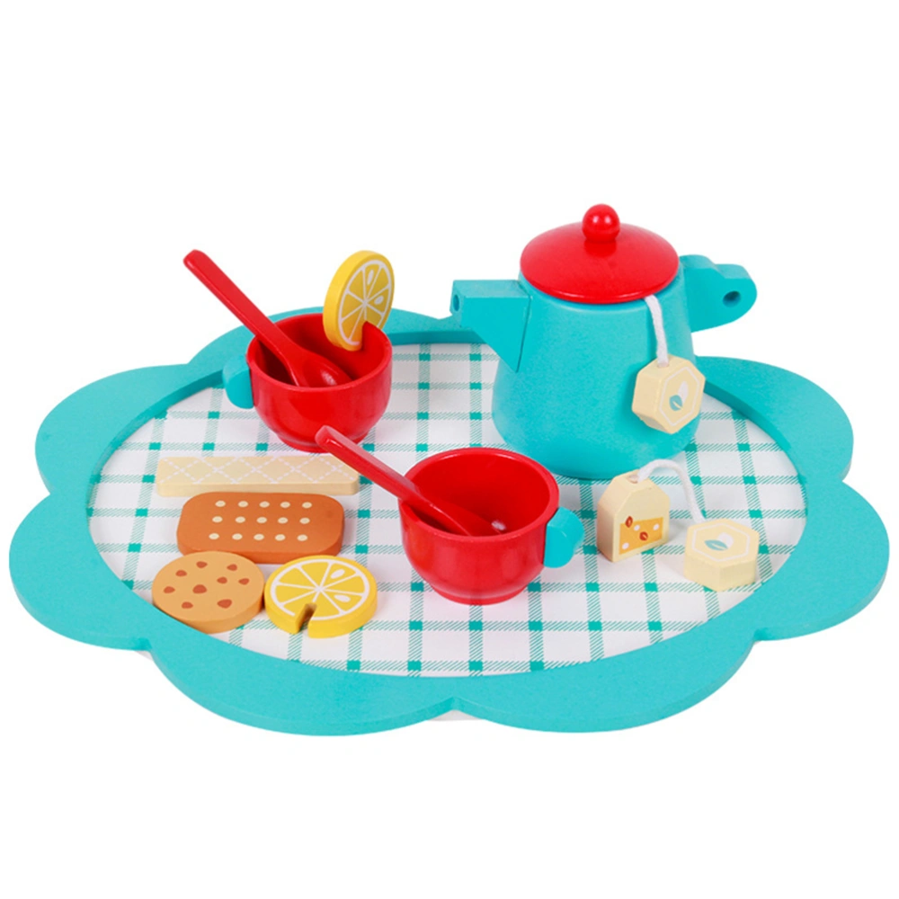 Play House Kitchen Wooden Toy for Children Pretend Play Tea Party Set Blue Wooden Afternoon Tea Set