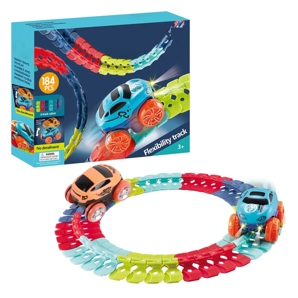 DIY Changeable Car Race Track Toy with LED Light Flexible Assembly Train Track Toy Cars Set for Kids Boys Girls