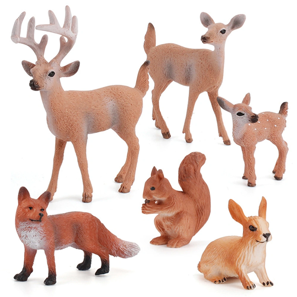 6Pcs Forest Animals Figures Woodland Figurines Deer Family Rabbit Miniature Toys Cake Toppers