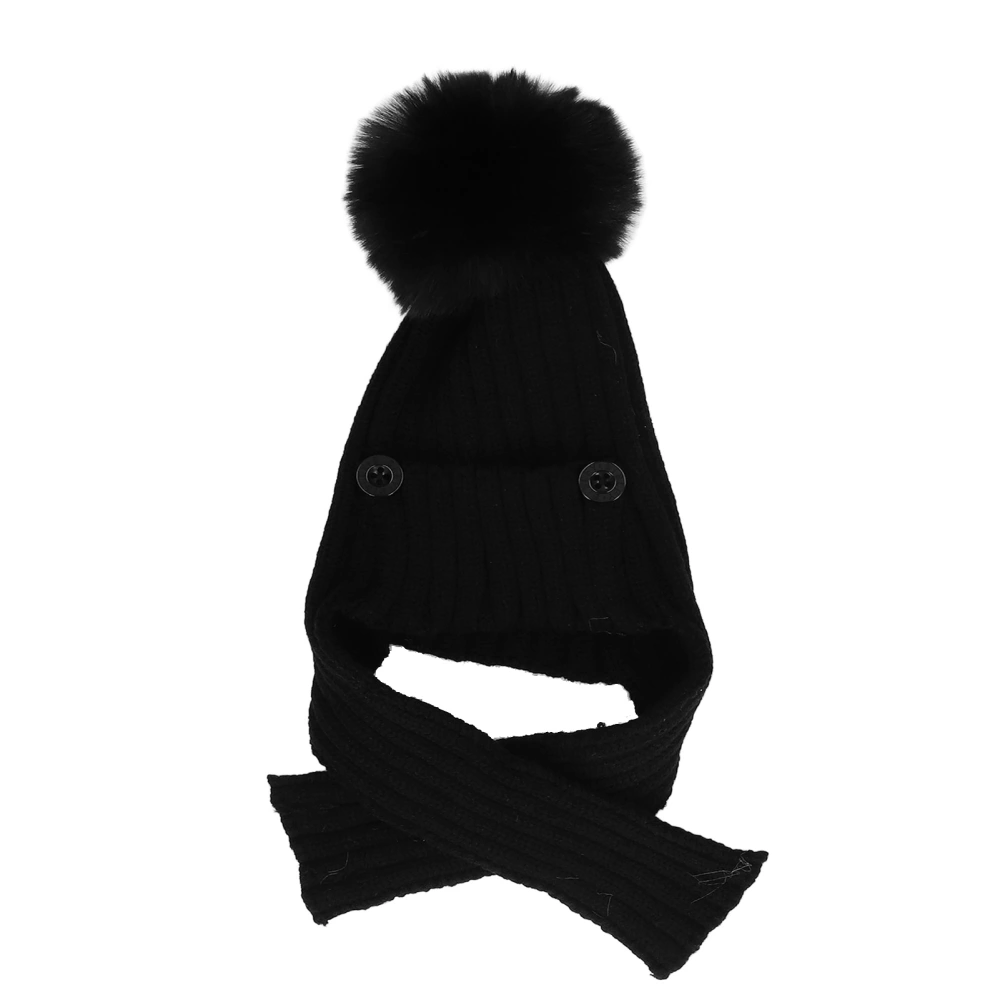 Wool Hat Winter Stylish Pure Color Warm Children's Baby Scarf Hat One Piece Head HatBlack