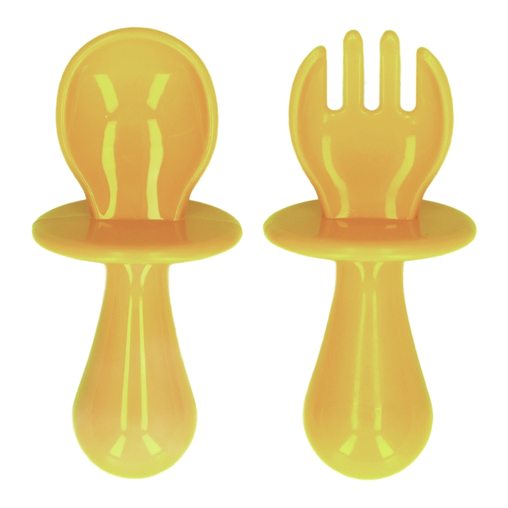 2Pcs Toddler Utensils High Safety Protective Cover Exquisite Workmanship Smoother Edges Baby Spoon ForkYellow