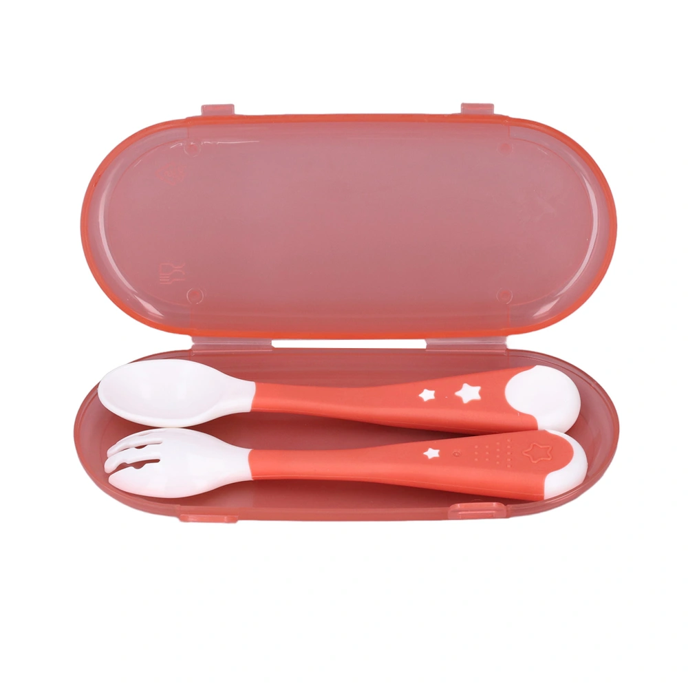 2pcs Baby Utensils Spoon Fork Set Bendable Toddler Feeding Training Spoon with Storage Case for Training Weaning Pink