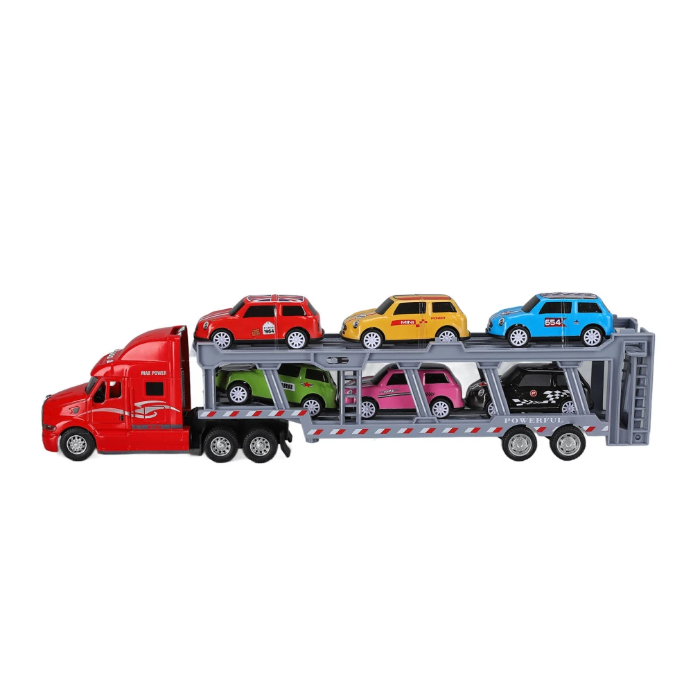 1:48 Carrier Truck Toy Model Alloy Detachable Six Car Kids Transport Vehicles Simulation Model for 3 Years Old +(Red )