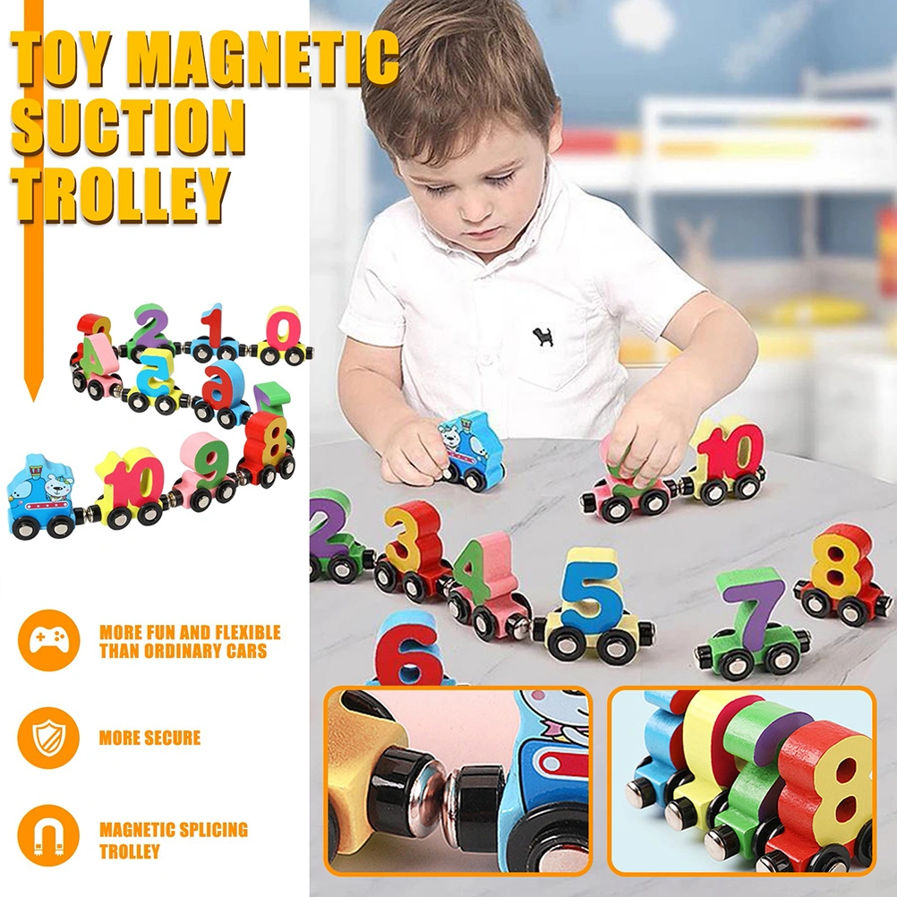 Wooden Train Building Block Toy Set Wooden Magnetic Alphabet ABC Number Train Set Early Education Toy for Kids