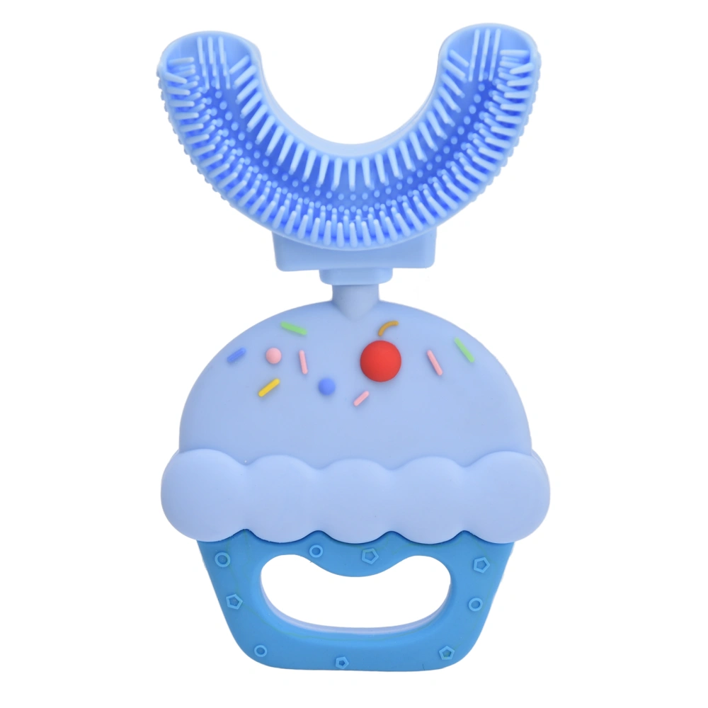 Children U Shaped Toothbrush Kid Cute Cartoon Travel Portable Silicone Head Cleaning ToothbrushBlue