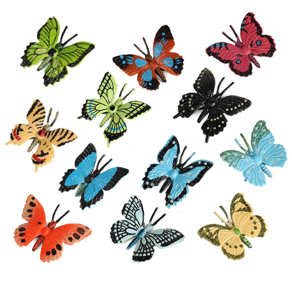 12 Pcs Butterfly Animal Model Figure Plastic Lifelike Insect Figurine Collection Cake Toppers Party Favors Educational Toys Gift for Boys Girls