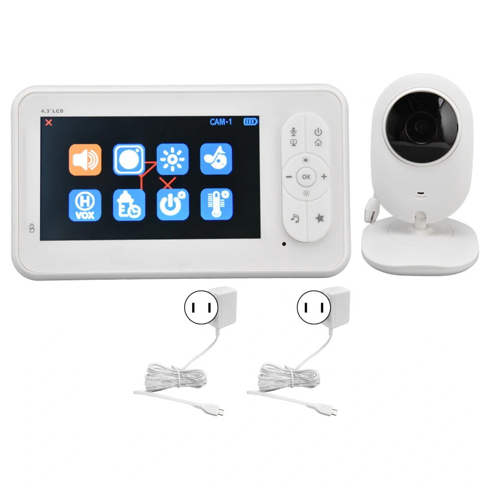 4.3 Inches Baby Monitor Wireless 2Way Audio Video Monitor with Temperature Sound Monitor Camera 100‑240VUS Plug