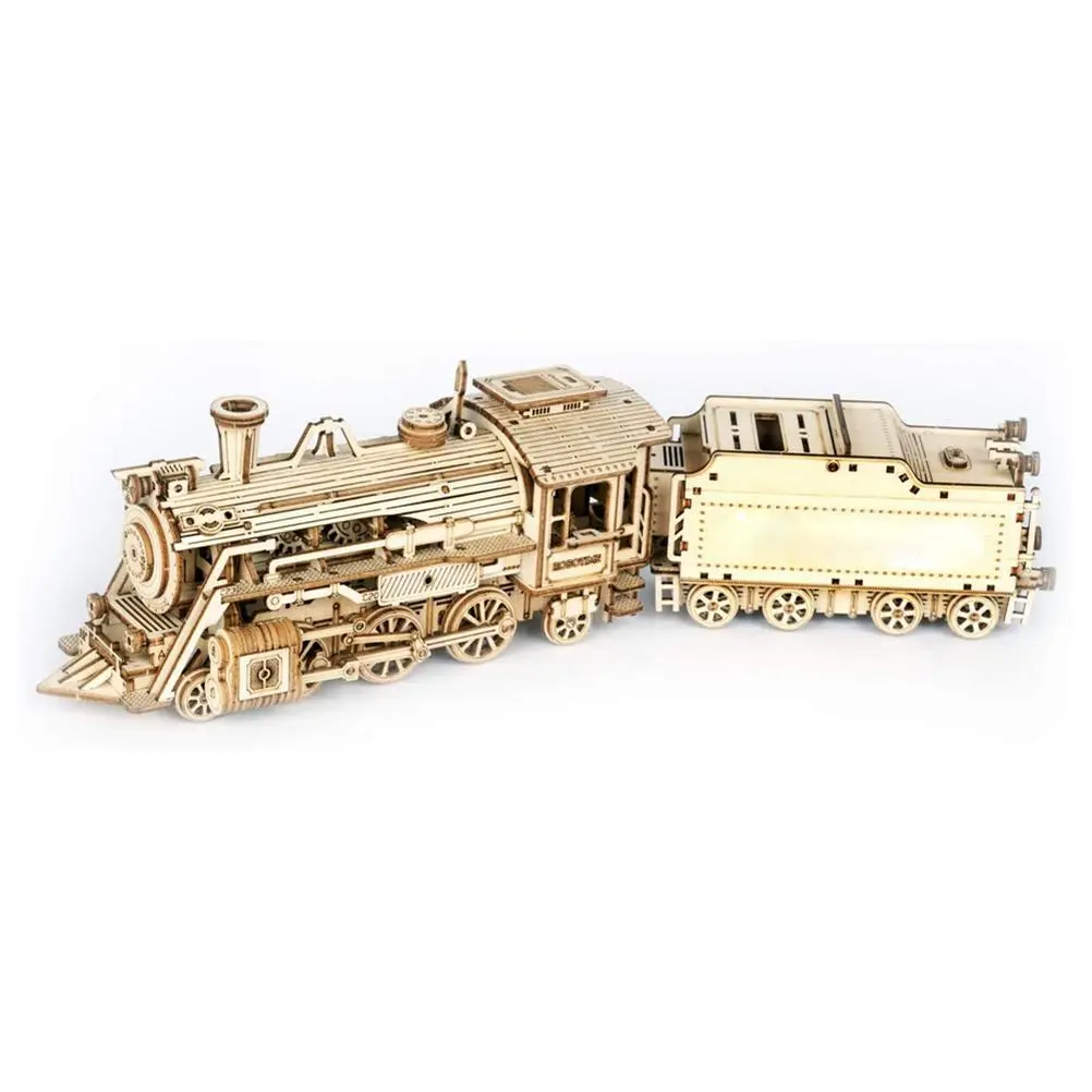 DIY Steam Train Model Vehicle 3D Wooden Puzzles Assembly Toys for Adults Kids Education Gift