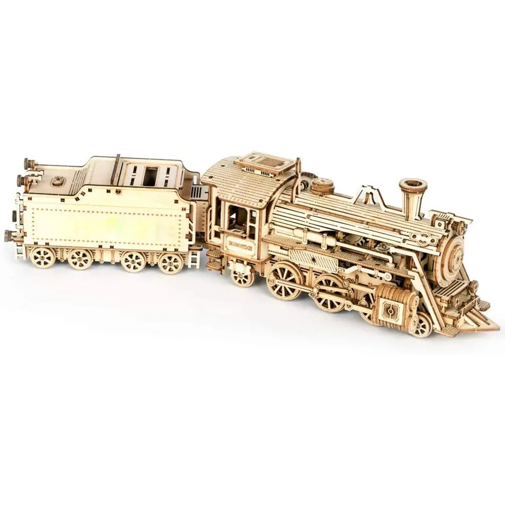 DIY Steam Train Model Vehicle 3D Wooden Puzzles Assembly Toys for Adults Kids Education Gift