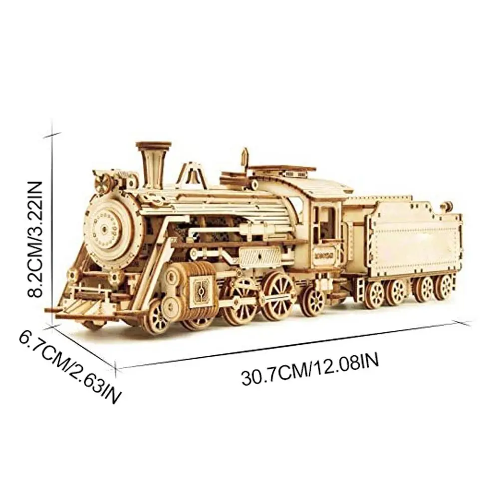 DIY Steam Train Model Vehicle 3D Wooden Puzzles Assembly Toys for Adults Kids Education Gift