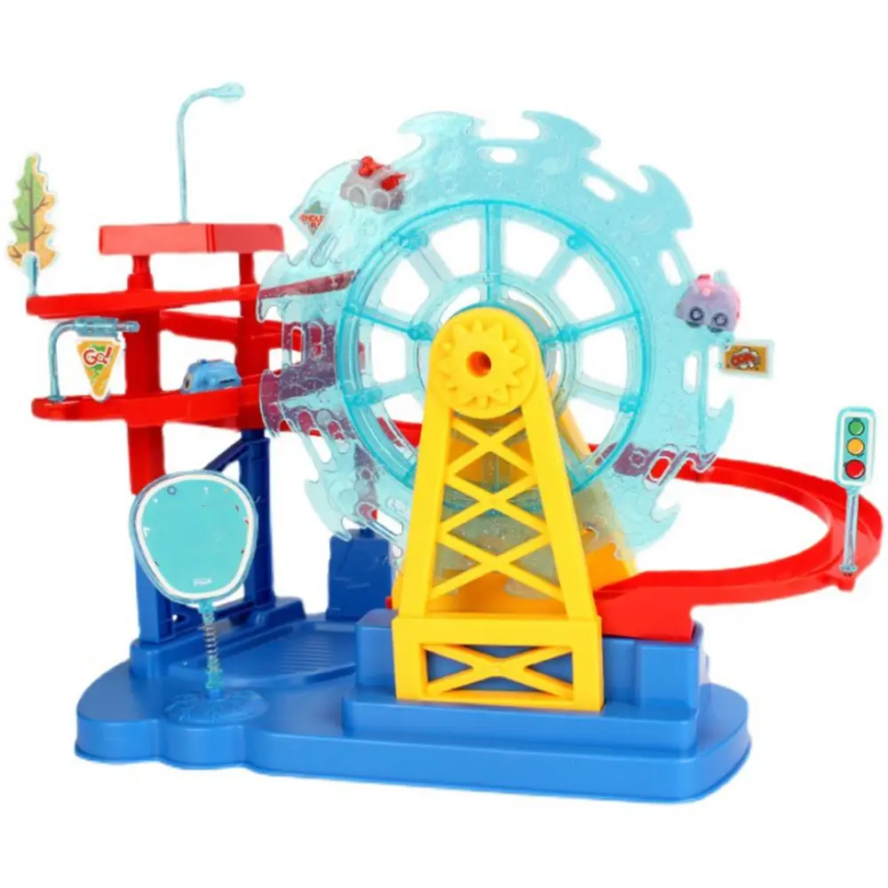 Cartoon Ferris Wheel Model Electric Track Slide Car Toy Wheel Car Adventure Assemble with Light and Sound Toys Gift Home Decor