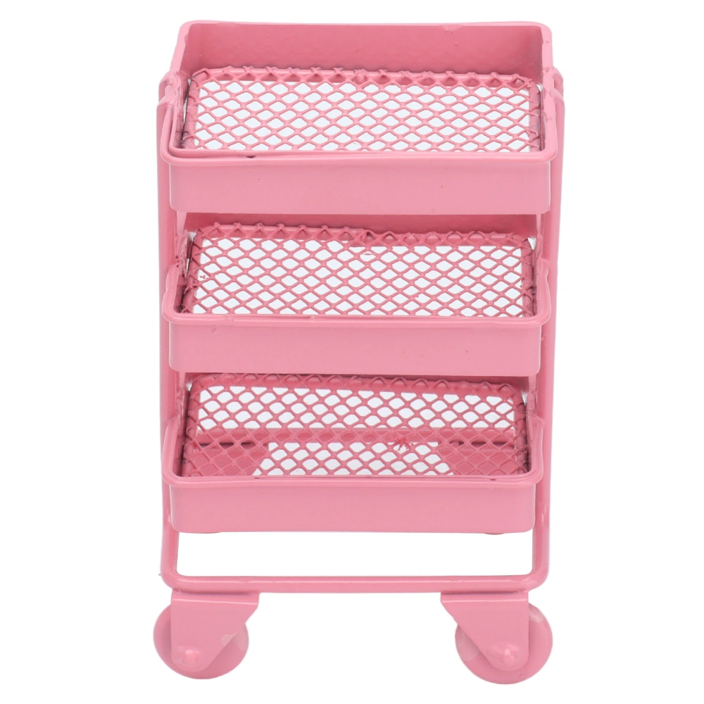 1:12 Mini Dollhouse Toy 3 Level Storage Rack with Wheels for Dollhouse Kitchen Furniture DecorationPink