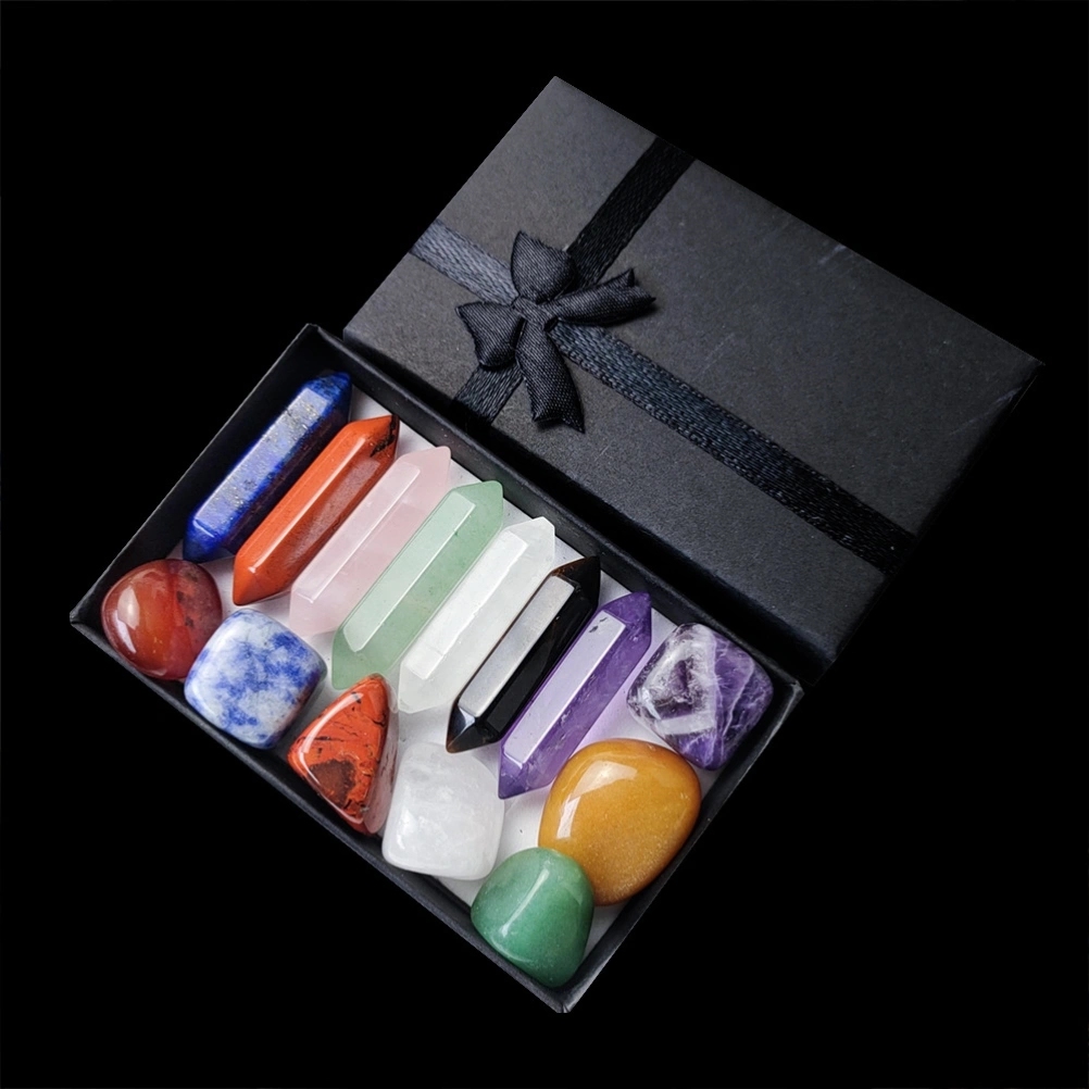 14PCS Seven Chakra Hexagonal Column Crystal Power Stone Set Amethyst Pink Chakra Crystals Set Gift for Friends