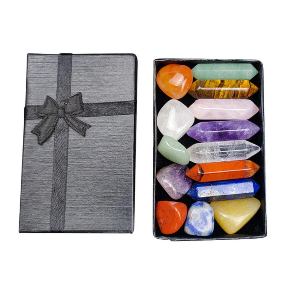 14PCS Seven Chakra Hexagonal Column Crystal Power Stone Set Amethyst Pink Chakra Crystals Set Gift for Friends
