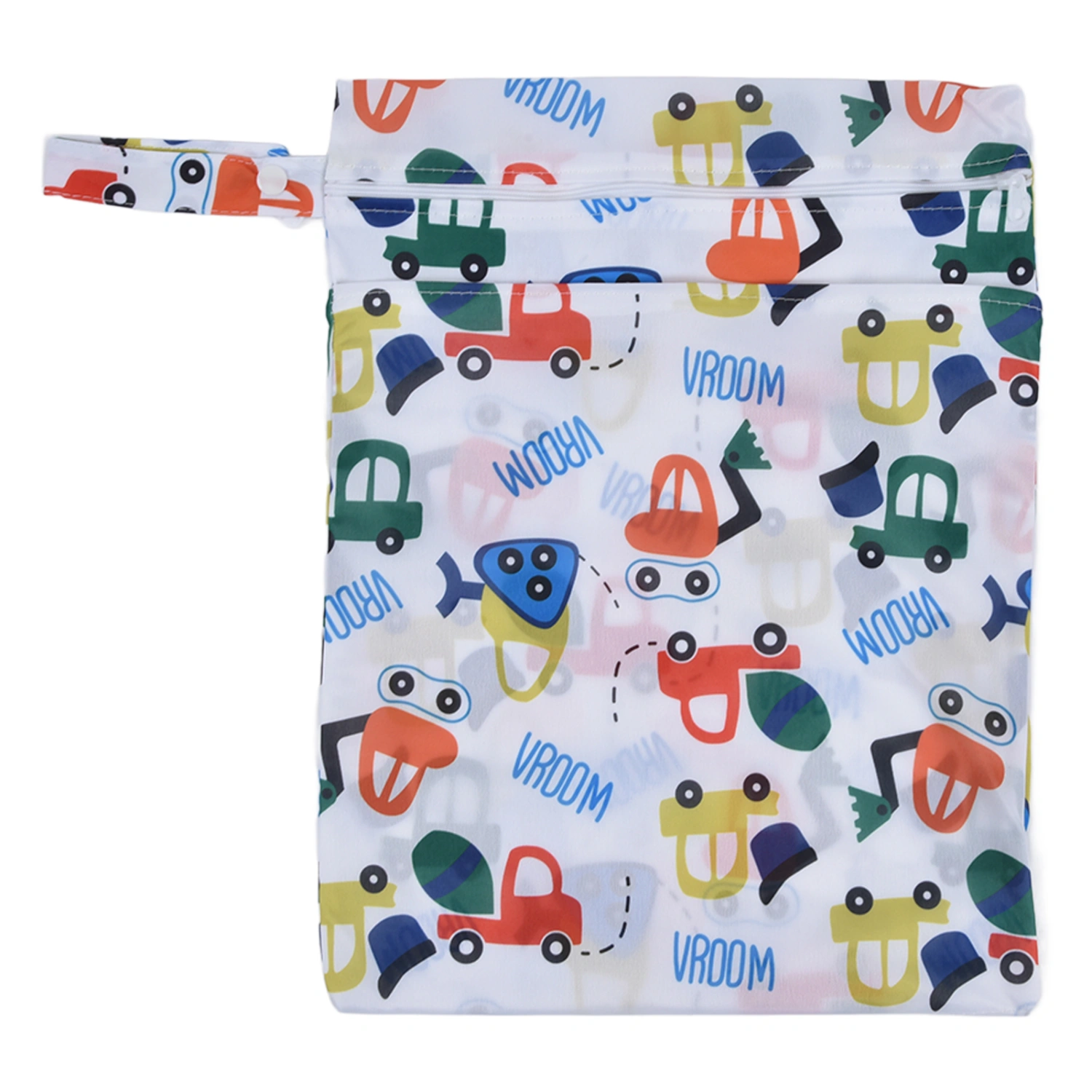 Portable Baby Diaper Bag Cute Cartoon Pattern Waterproof Reusable Nappy Diaper Storage BagBlue Car