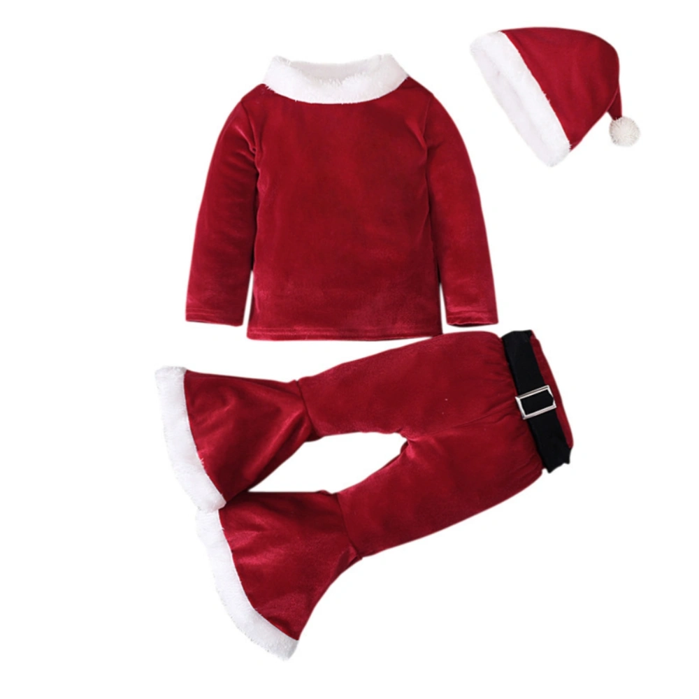 Children Christmas Clothes Set Long Sleeve Bell Bottom Velvet Xmas Santa Claus Costume 4PCS Outfits Set for Baby 2-5 Years Gift