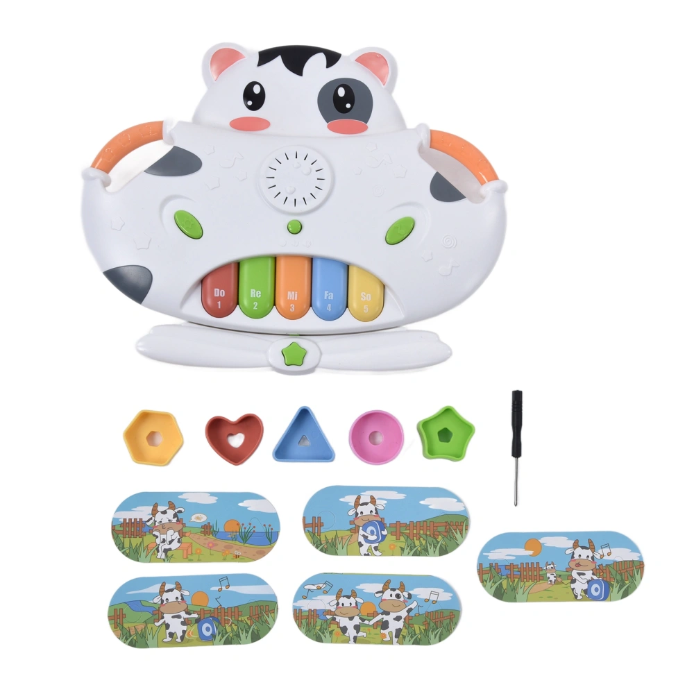 Baby Piano Musical Toy Toddler Cute Cartoon Animal Shaped Music Keyboard Block Matching Toys Birthday GiftCow 2 in 1 Electronic Keyboard