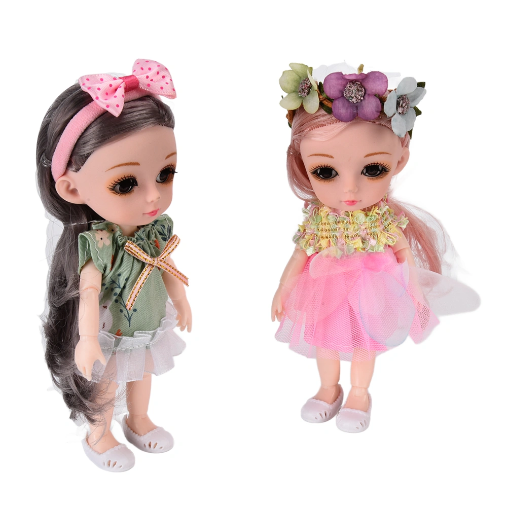 2pcs EN71 BJD Doll 6.7in Rotatable Joints Gorgeous Clothes Fashion Dress Up Doll for Aged 3＋