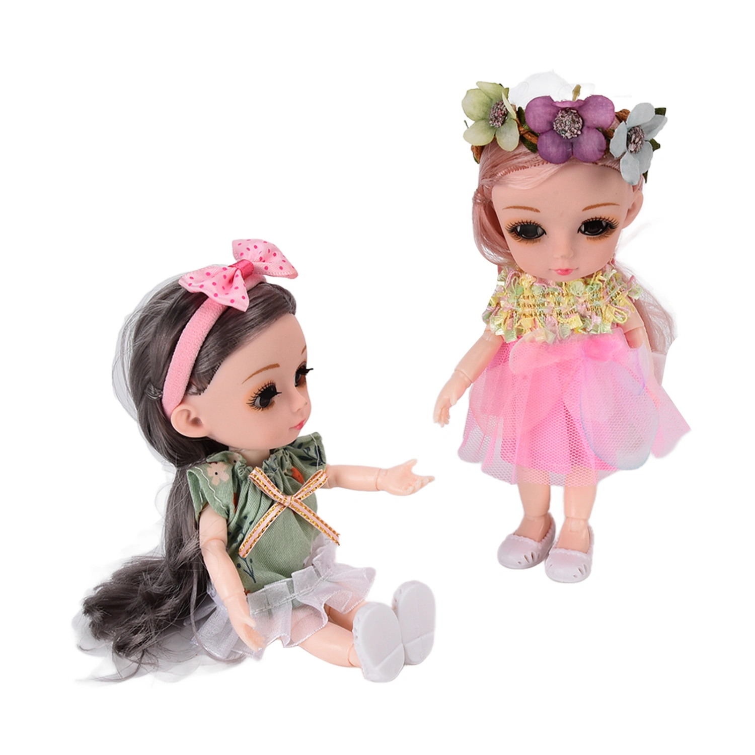 2pcs EN71 BJD Doll 6.7in Rotatable Joints Gorgeous Clothes Fashion Dress Up Doll for Aged 3＋