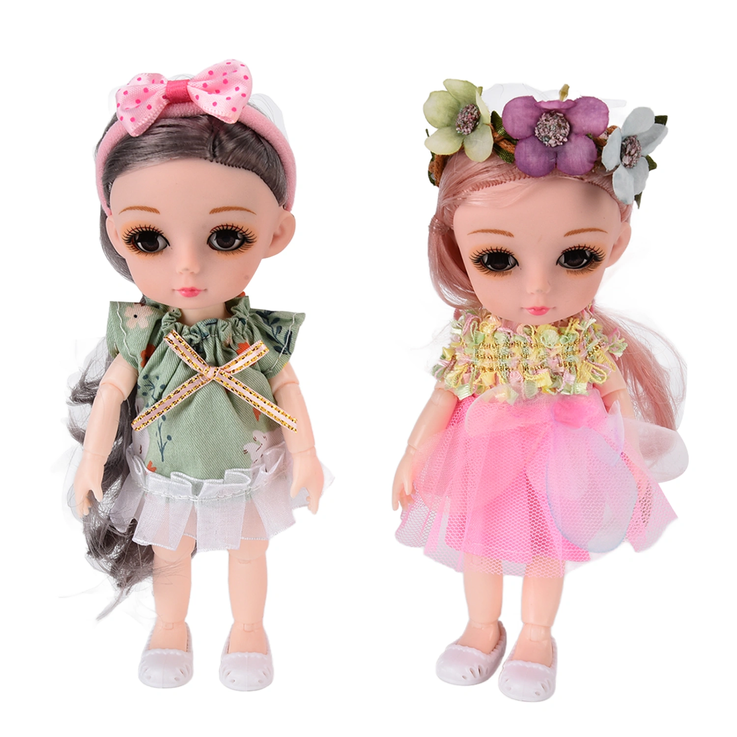 2pcs EN71 BJD Doll 6.7in Rotatable Joints Gorgeous Clothes Fashion Dress Up Doll for Aged 3＋