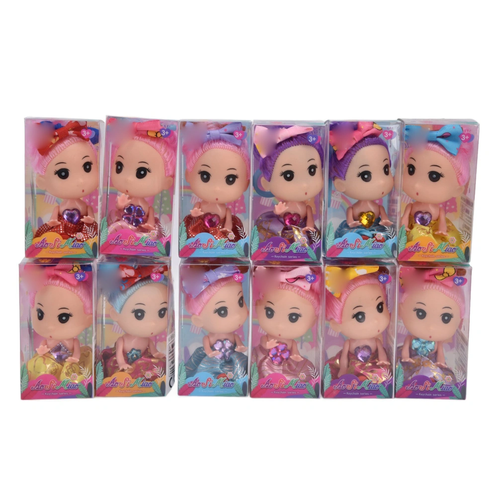 EN71 12pcs High Ponytail Doll Keychain Cute Cartoon Bow Hair Ornaments Doll Key Chain for Room Keys