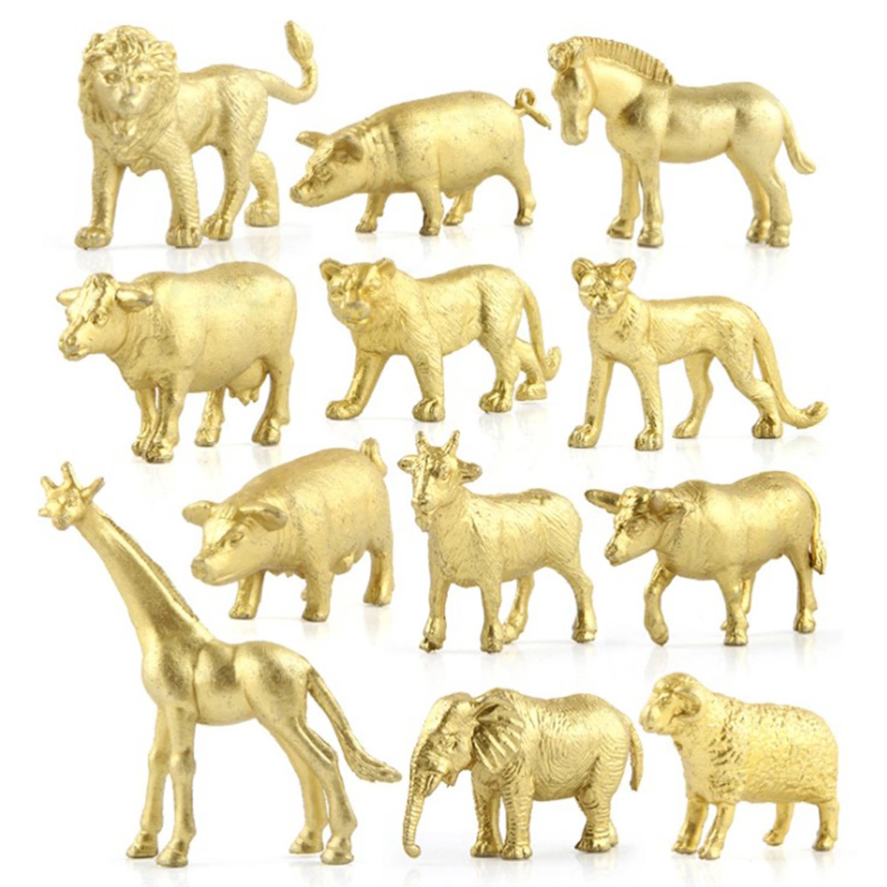 12 Set of Gold Plastic Animal Figurines Jungle Wild Animals Models Mini Animals Desktop Ornament for Children