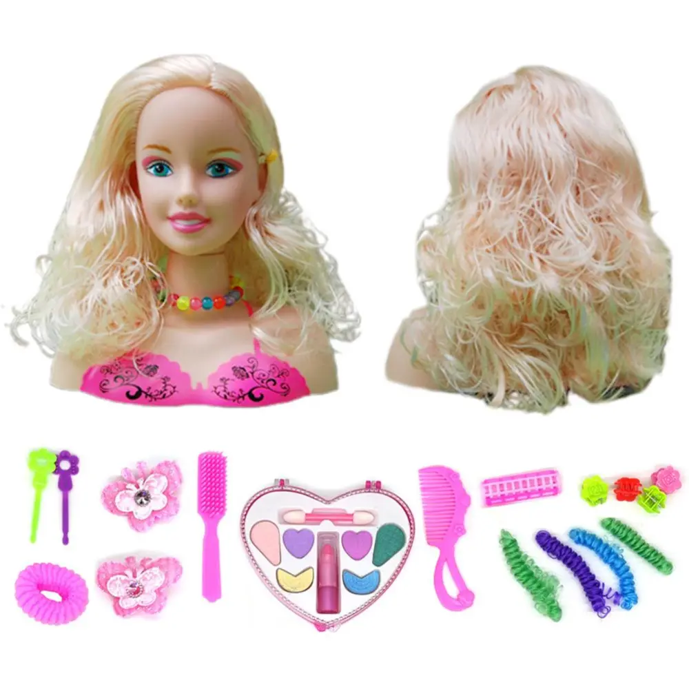 Makeup Pretend Playset for Children 17Pcs Hairdressing Styling Head Doll Makeup Toy Educational Toy Gift for Kids Girls