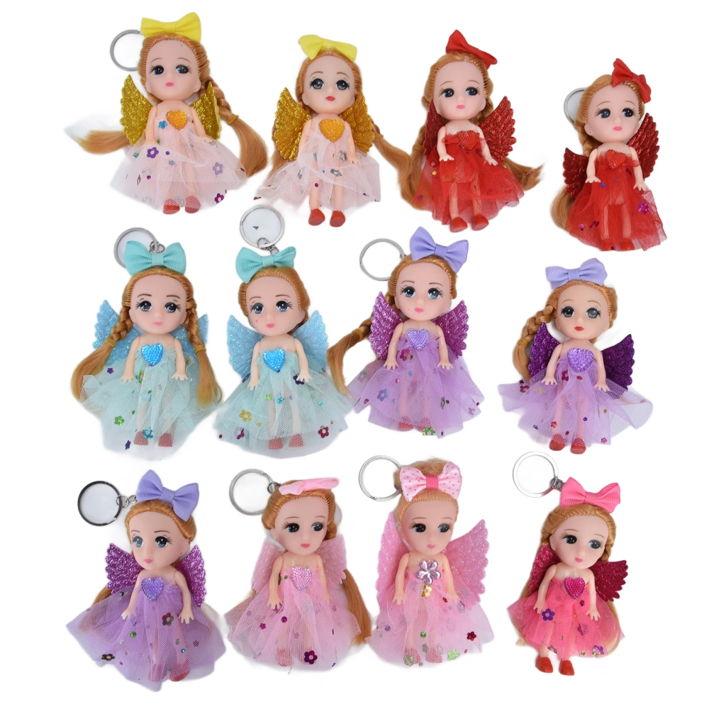 12pcs Girl Doll Keychain Bow Tie Lace Angle Wing Mini Ornaments Toys for Children