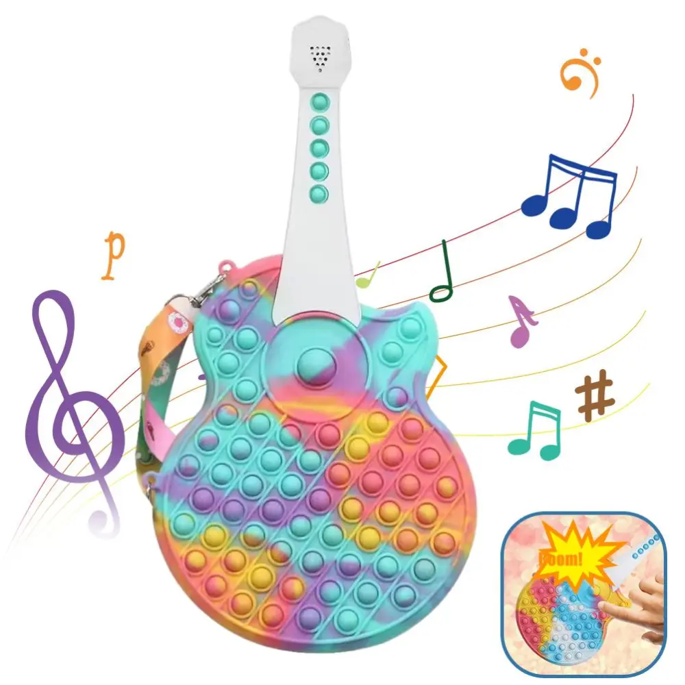 5 Tone Pronounceable Push Bubble Guitar Music Sensory Toys Educational Toy Autism Special Needs Stress Reliever Silicone Decompression Toy Gift for Kids or Friends