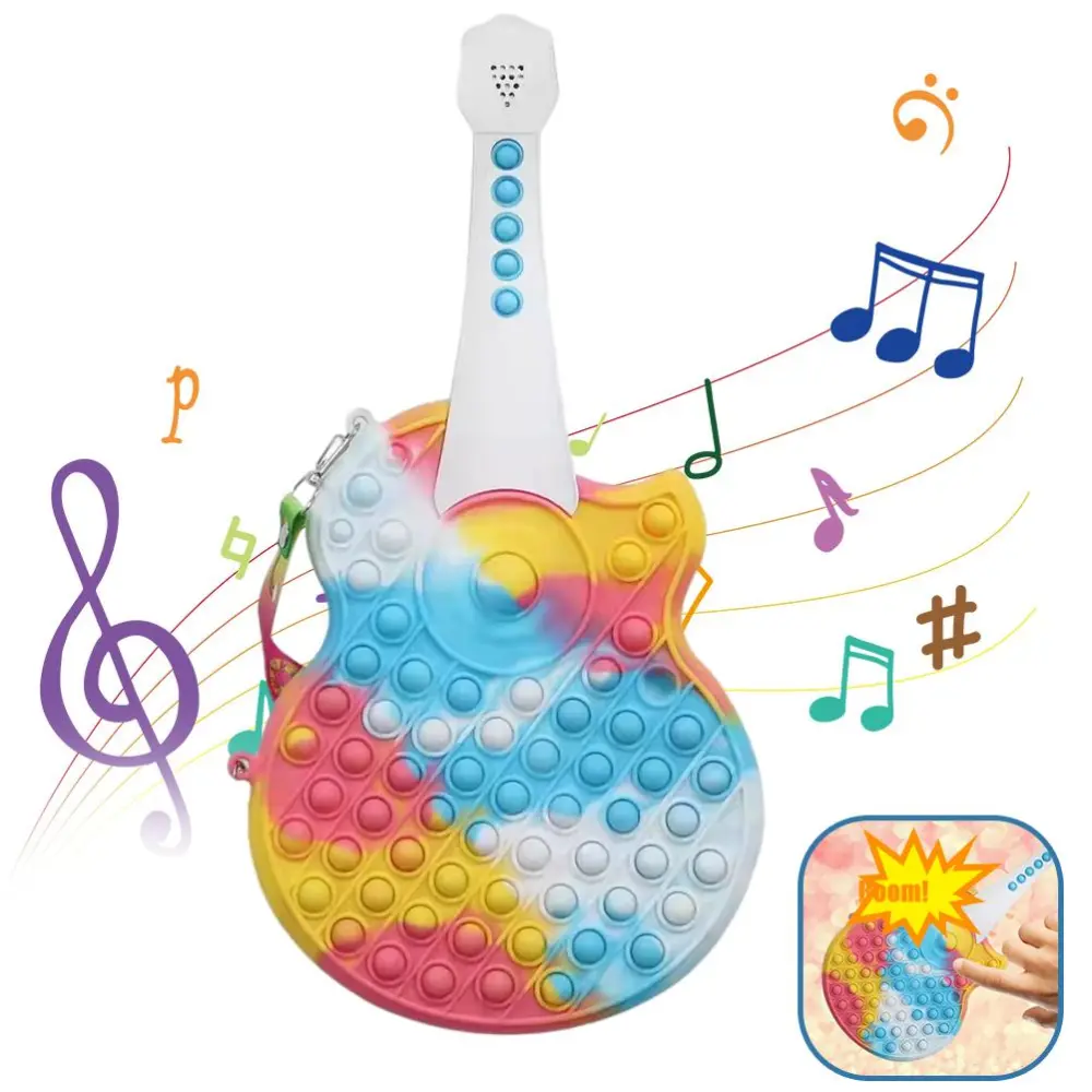 5 Tone Pronounceable Push Bubble Guitar Music Sensory Toys Educational Toy Autism Special Needs Stress Reliever Silicone Decompression Toy Gift for Kids or Friends