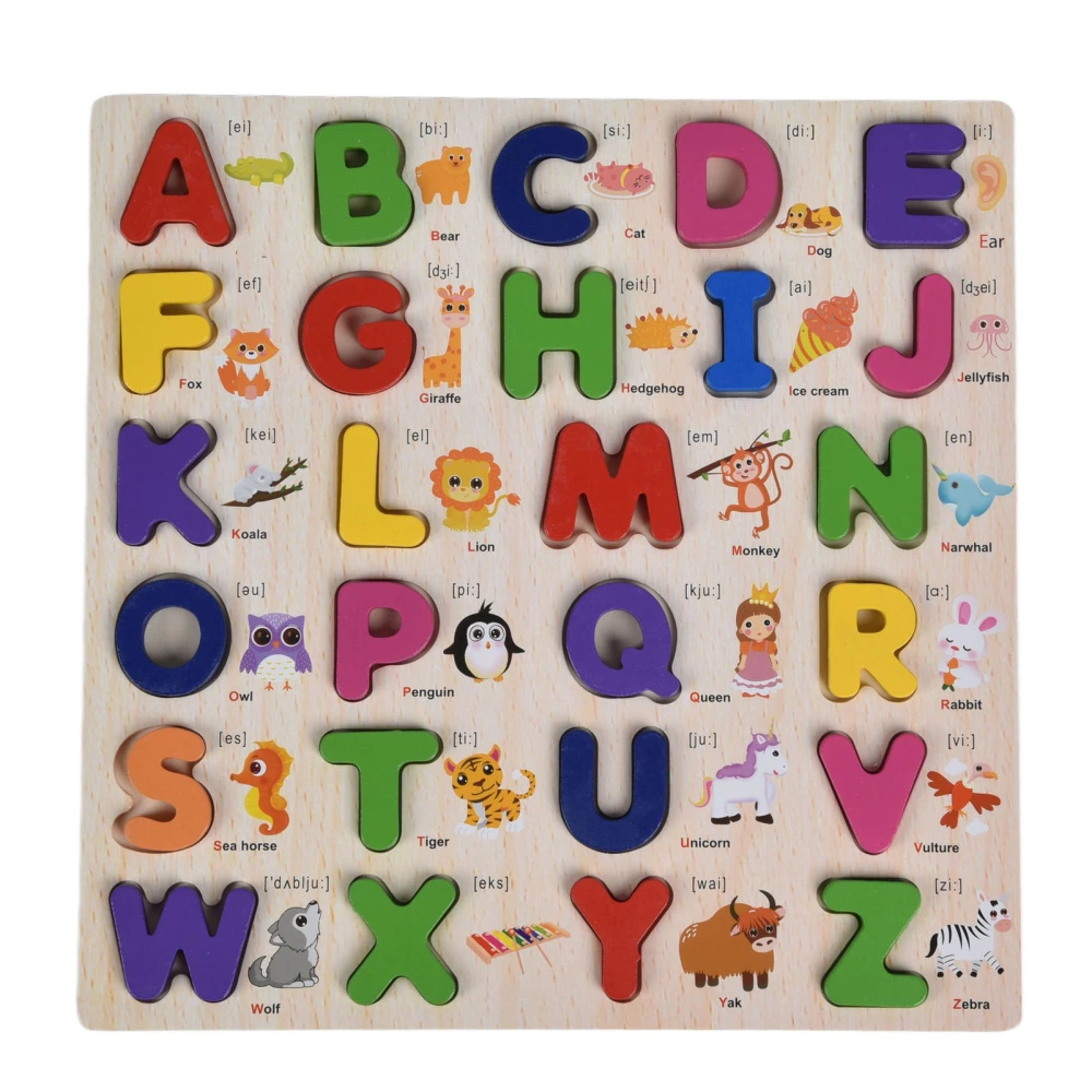 Alphabet Puzzle Wood Colorful Cartoon Pattern Preschool Alphabet Number Puzzles for ToddlersNew Capital Letter Board