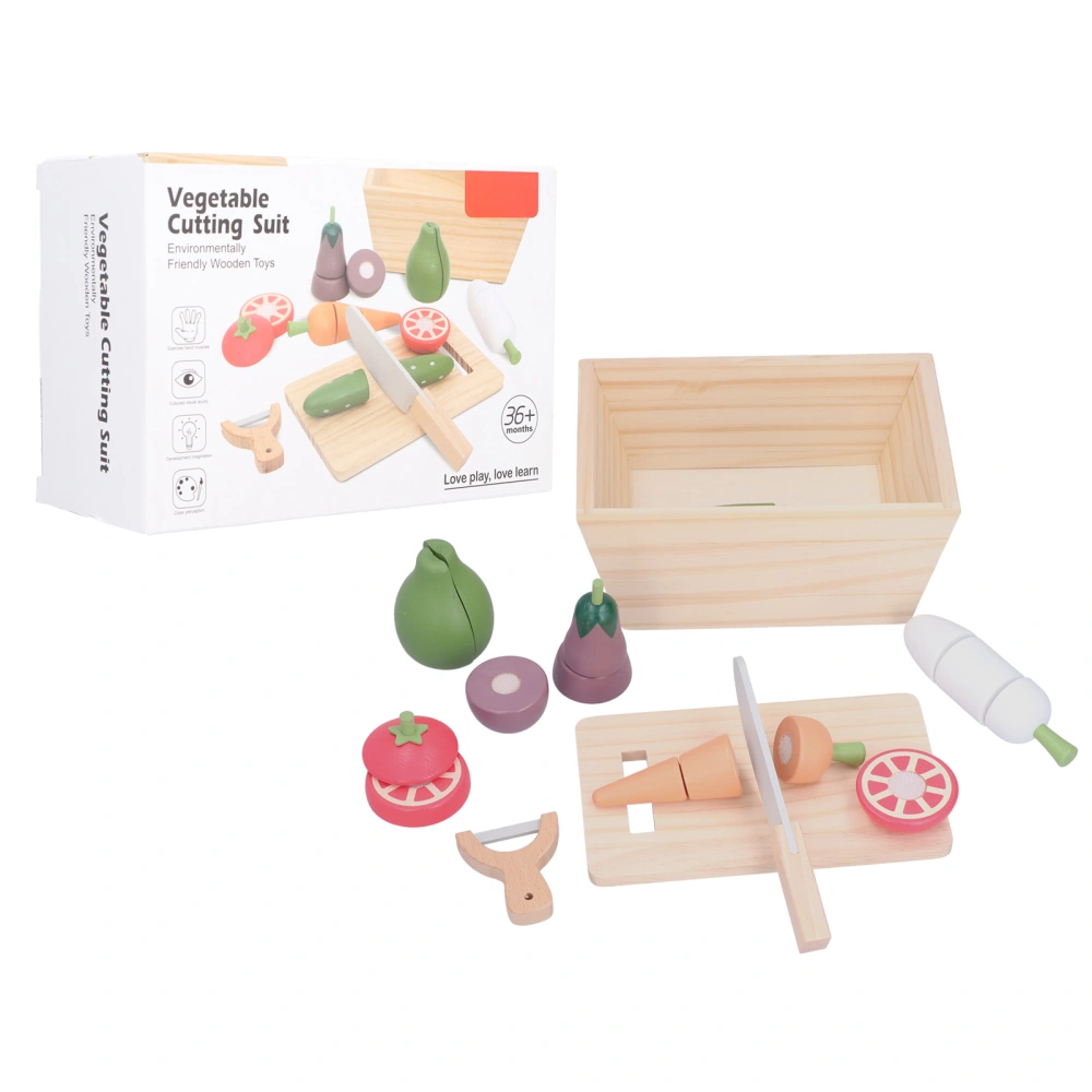 Cutting Fruit Vegetable Set Wooden Pretend Play Vegetable Kit with Storage Basket for Kids Over 3Uhye‑Similation Vegetable Set