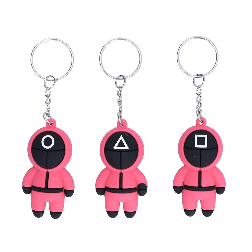 3pcs Triangle Soldier Keychain Round Square Figurines Mini Doll Key Rings Fashionable OrnamentPink