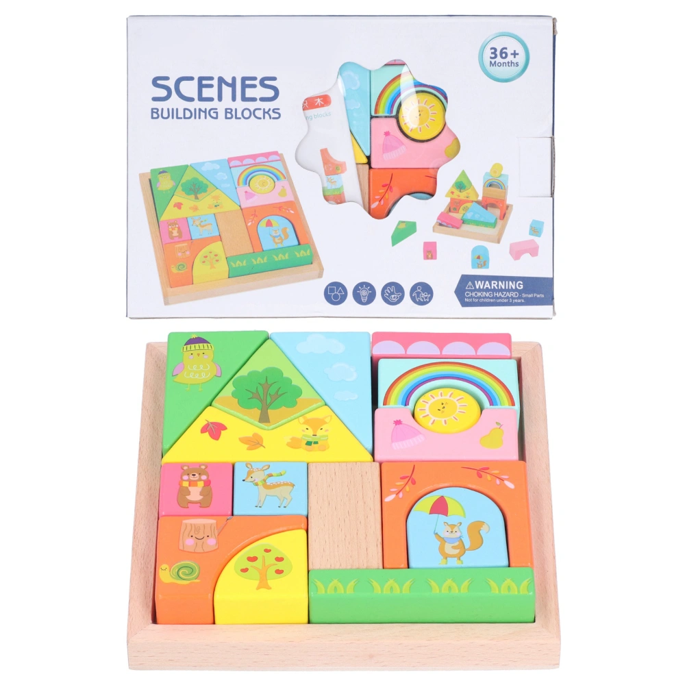 Wooden Scene Building Blocks Color Perception Geometric Pairing Building Blocks for Boys GirlsHBE Color Scene Building Blocks