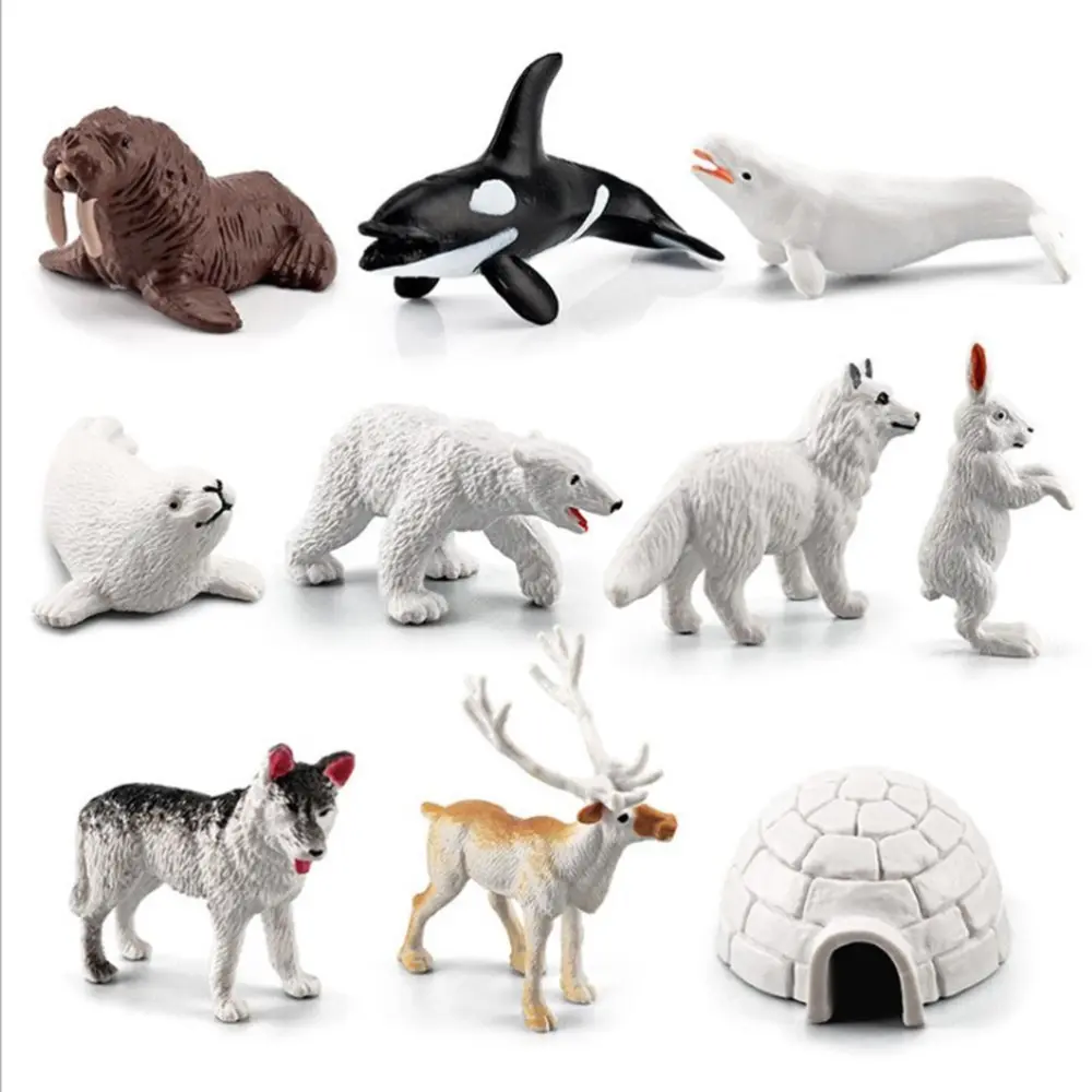 10Pcs Arctic Circle Ocean Sea Animal Figurines Set Animal Learning Models Figures Christmas New Year Birthdays Gift for Children