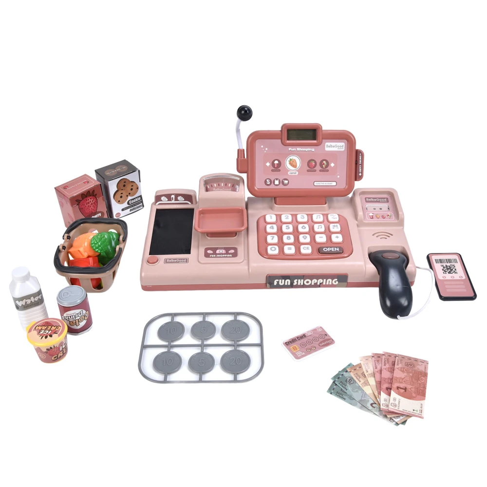 Children Cash Register Toy Pretend Play Electronic Cash Register Toy with Light SoundsPink