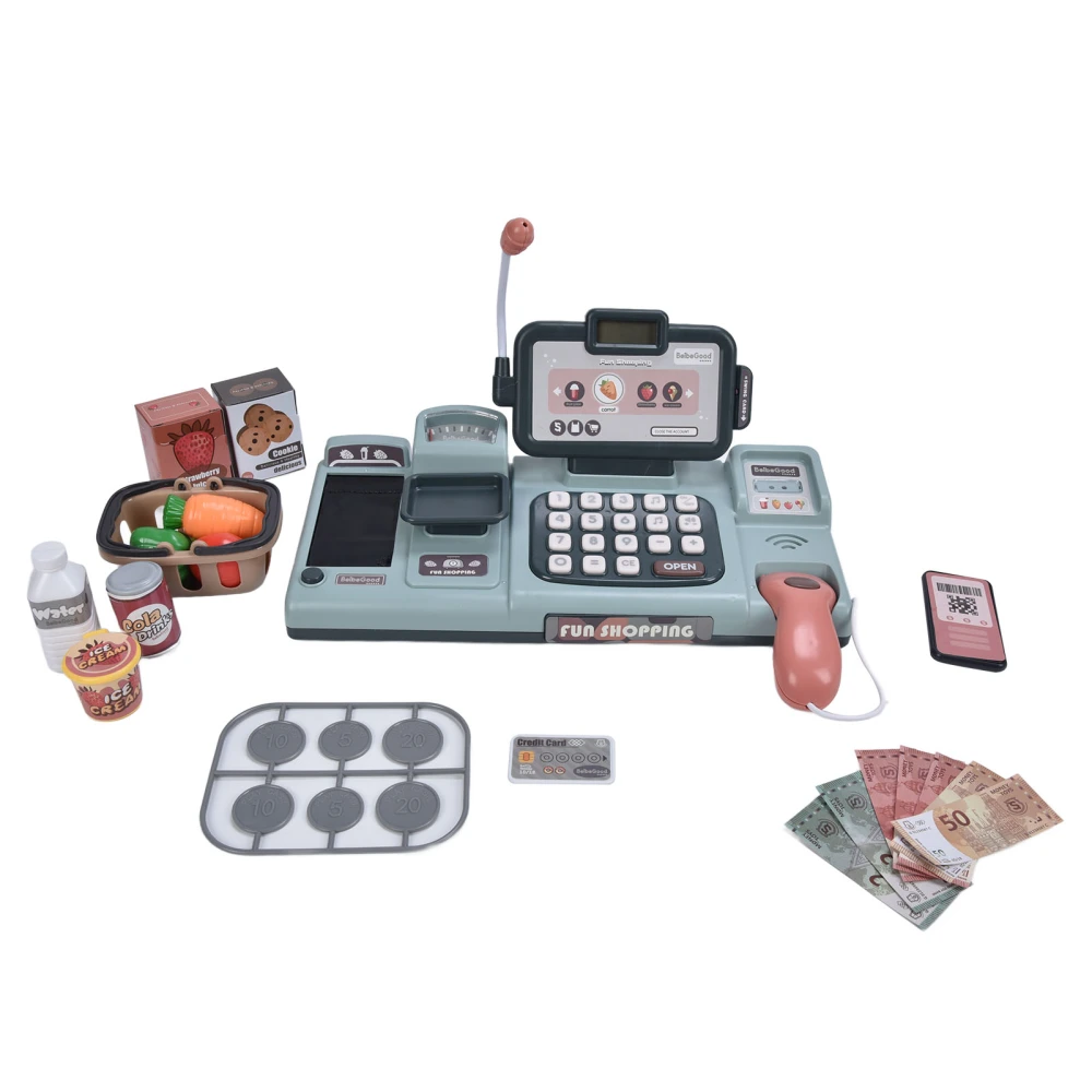 Children Cash Register Toy Pretend Play Electronic Cash Register Toy with Light SoundsBlue