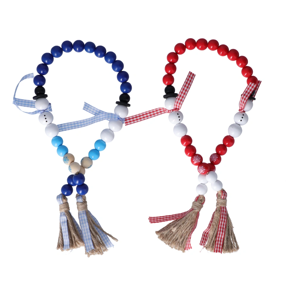 2pcs Wooden Beads Garlands Rustic Farmhouse 65cm Colorful Decorative Beads with Tassels for Christmas Indoor DecorationRed, Blue