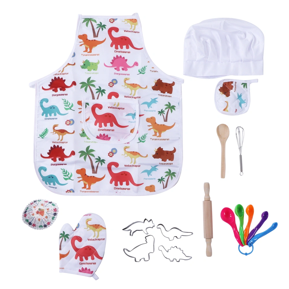 Kids Baking Chef Set Dinosaur Apron Oven Glove Chef Dress Up Kitchen Role Play Toys