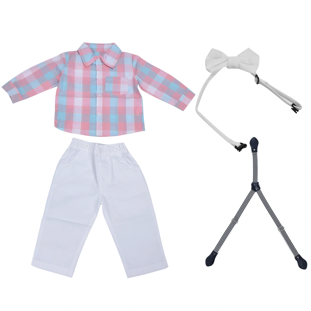 Toddler Boy Outfit Long Sleeve Spring Autumn Clothing Gentleman Outfits Shirt Pants Bow Tie SuspendersPink 90cm