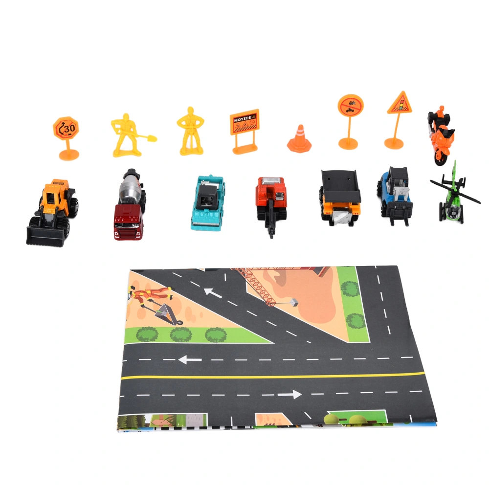 Pull Back Construction Vehicle Toys 1:64 Kids Truck Excavator Crane Airplane 2 Worker Figures Traffic Signs for BoysModern Style