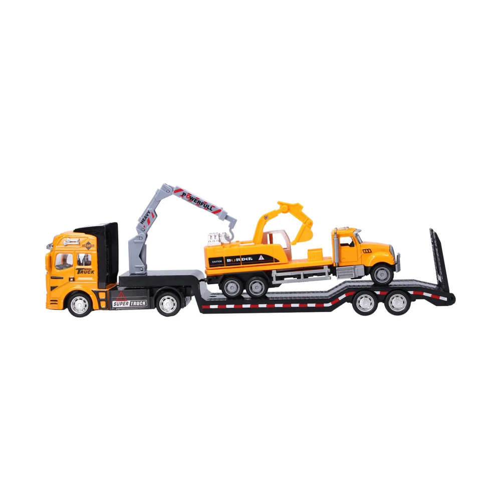 1:50 Engineering Trailer Model Toys Movable Arm Vehicle Model Set Educational Car Toy for KidsConstruction Trailer with Excavator