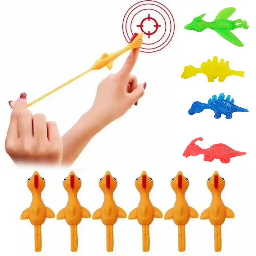 10Pcs Funny Catapult Launch Dinaosaur Turkey Toy Practice Elastic Flying Finger Sticky Toys